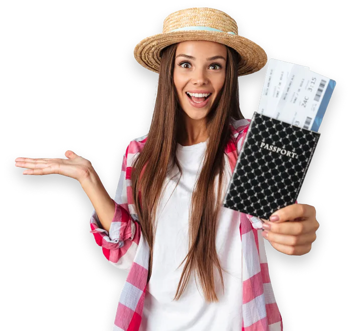 Voyageuse avec son passeport et son billet